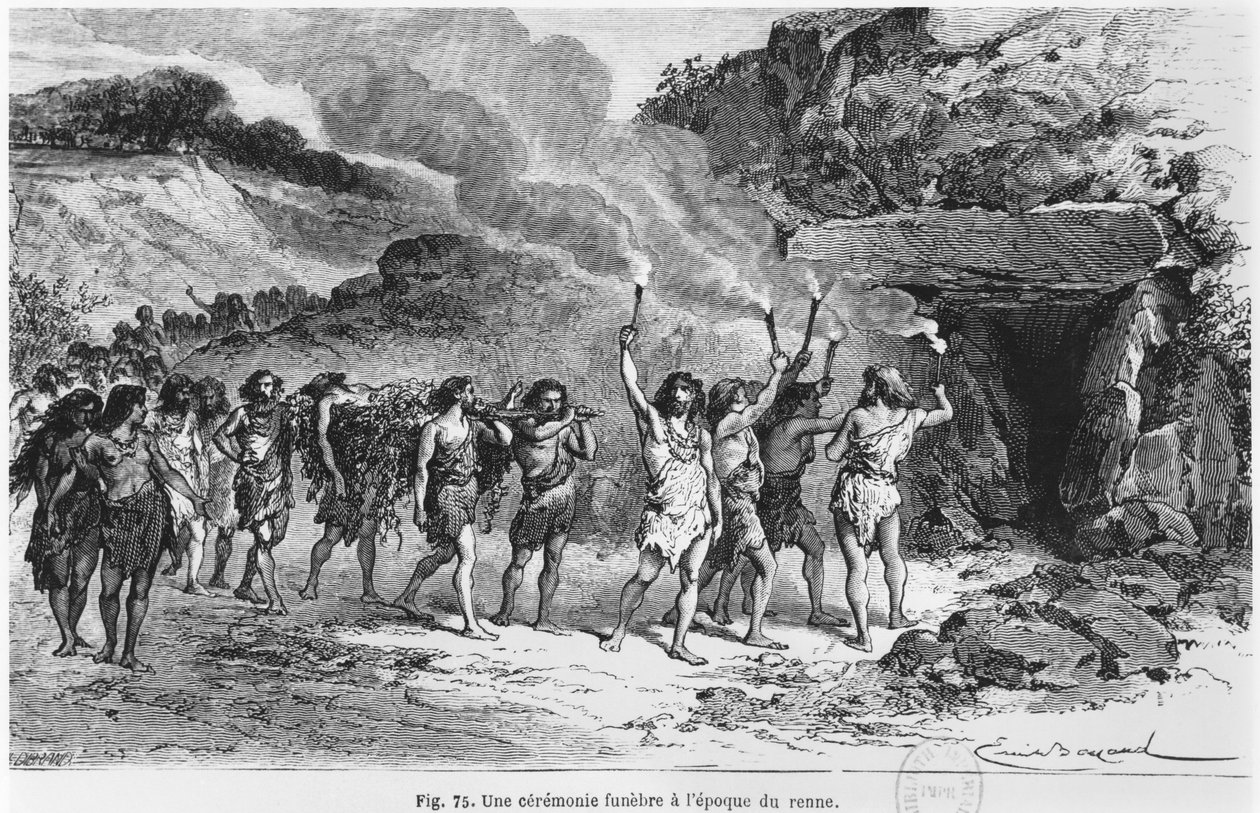 Prehistoryczny obrządek pogrzebowy, ilustracja z 