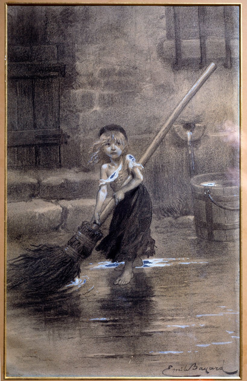 Reprezentacja Cosette, zamiatająca boso. Ilustracja do „Nędzników” Victora Hugo (1802-1885) autorstwa Emile Bayard (1837-1891) XIX wiek. Paryż, Maison Victor Hugo autorstwa Emile Antoine Bayard