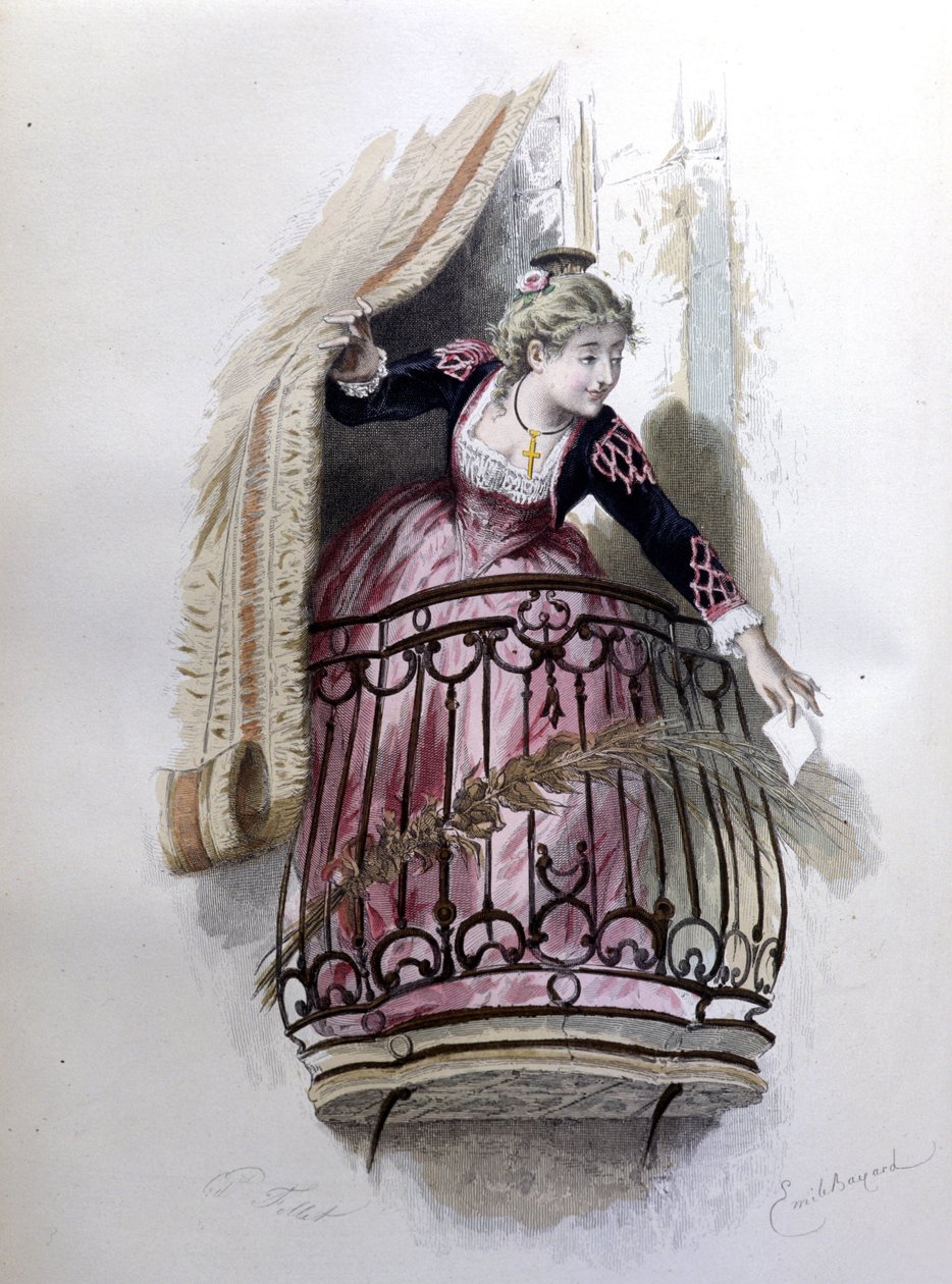 Rosine, postać Cyrulika Sewilli de Beaumarchais (1732 - 1799) stworzona w 1773 roku. Ilustracja Emile Bayard. autorstwa Emile Antoine Bayard