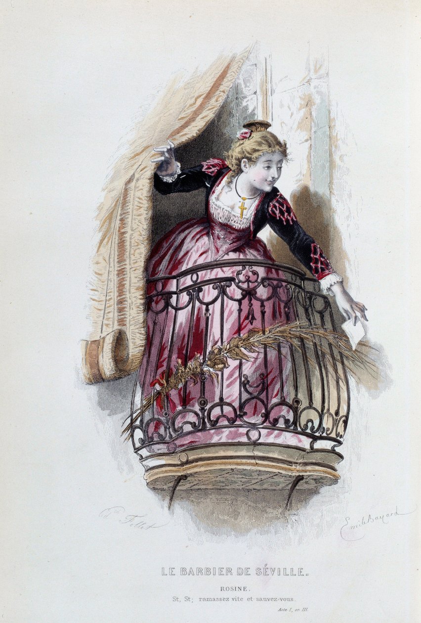 Rosine w „Cyruliku sewilskim” Pierre Augustin Caron de Beaumarchais (1732-1799), rysunki Emile Bayard (1837-1891) autorstwa Emile Antoine Bayard