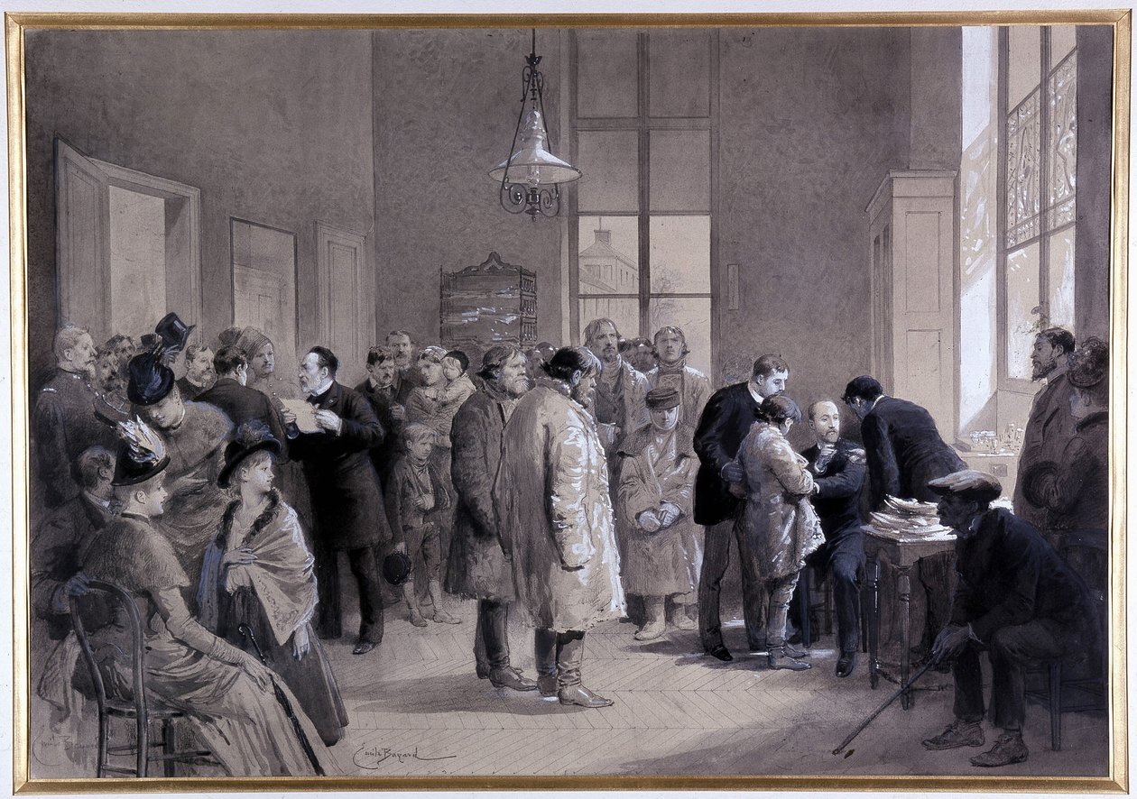 Sceny zaszczepiania w laboratorium Szkoły Normalnej w 1886 roku (rysunek) autorstwa Emile Antoine Bayard