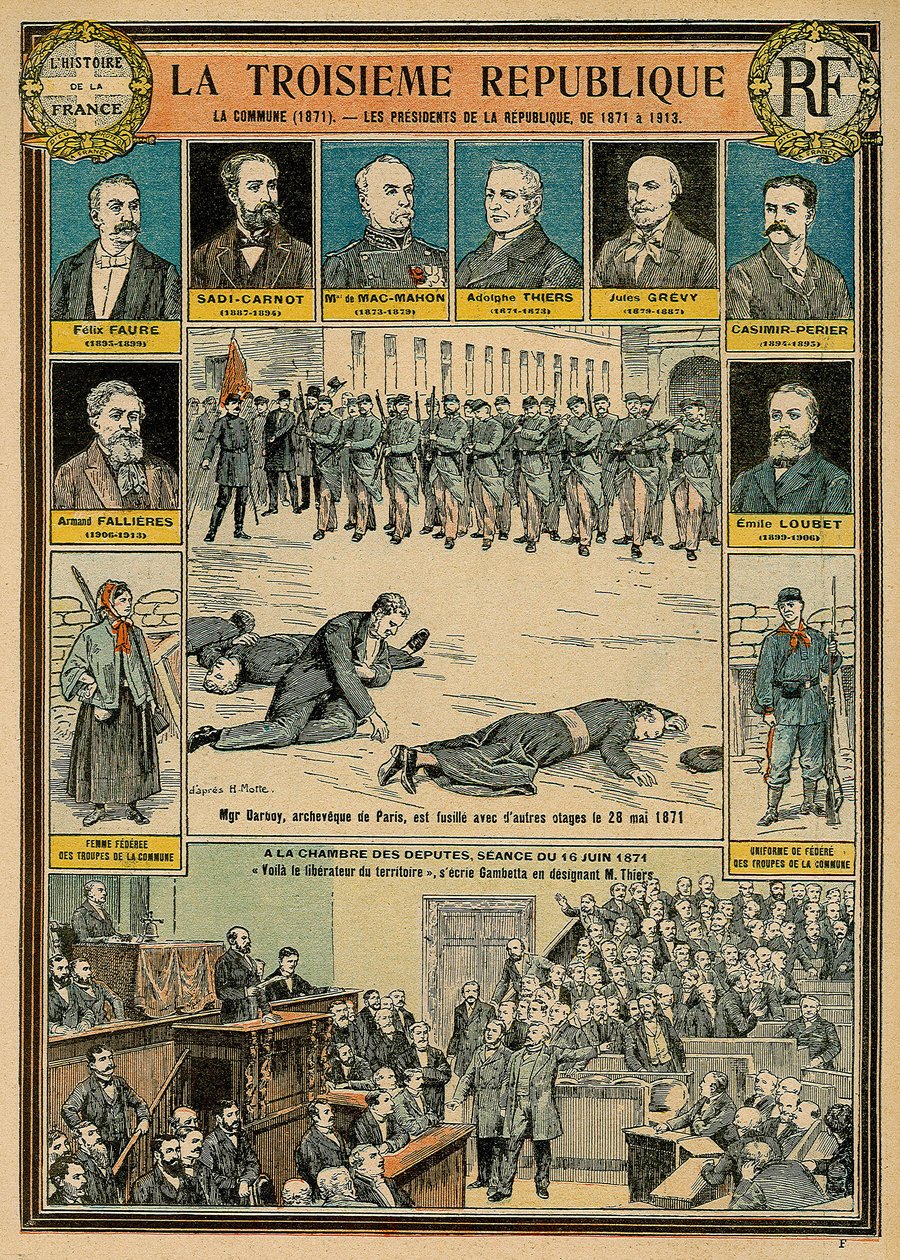 III Rzeczpospolita i jej prezydenci 1871-1913 - Komuna 1871 - stracono prałata Darbois, archeweka Paryża, rozstrzelano wraz z innymi zakładnikami 28 maja 1871 r. - posiedzenie 16 czerwca 1871 r. w Izbie Deputowanych: „Oto wyzwoliciel autorstwa Emile Antoine Bayard
