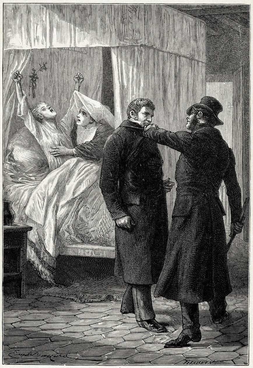 Victor Hugo „Les Miserables””: Jean Valjean, który stał się bogaty pod nazwiskiem Monsieur Madeleine, ma się wokół niego dobrze. Ale jego wrogi inspektor policji Javert podejrzewa jego tożsamość i kończy go aresztowaniem, podczas gdy Fantine (matka Cosette autorstwa Emile Antoine Bayard