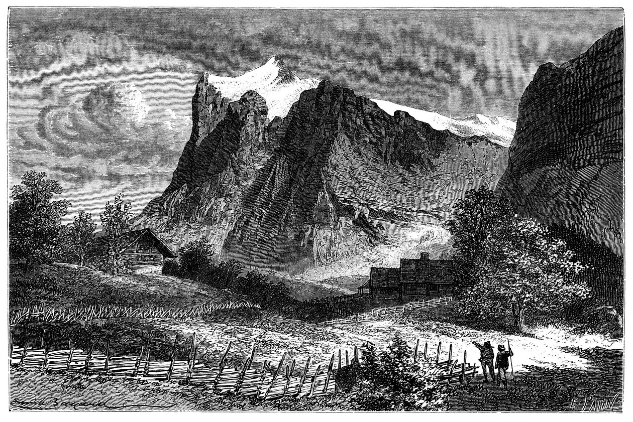 Widok na Alpy Szwajcarskie. Ilustracja Emile