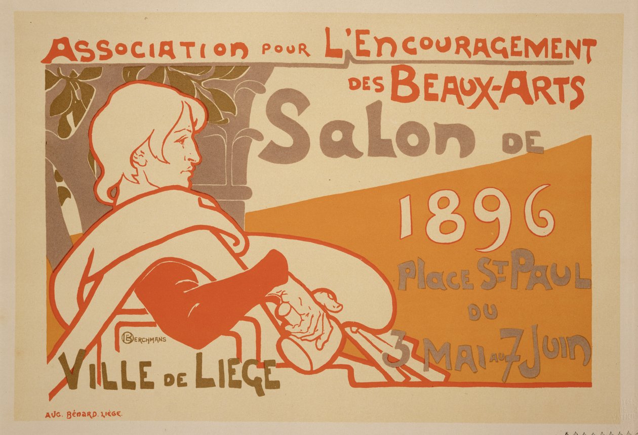 Reprodukcja plakatu reklamującego Stowarzyszenie Zachęty Sztuk Pięknych „Wystawa Salonu 1896”, Place St. Paul, Liege autorstwa Émile Berchmans