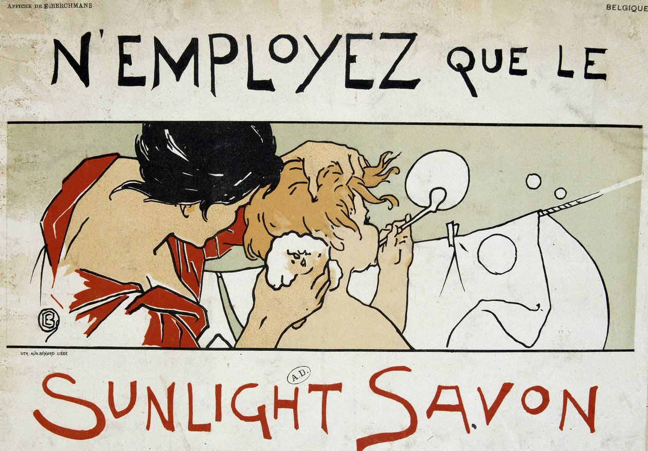 Używaj tylko mydła Sunlight, Matka robi toaletę dla dziecka i pranie rozszerzone - przez Berchmans, koniec XIX wieku autorstwa Émile Berchmans