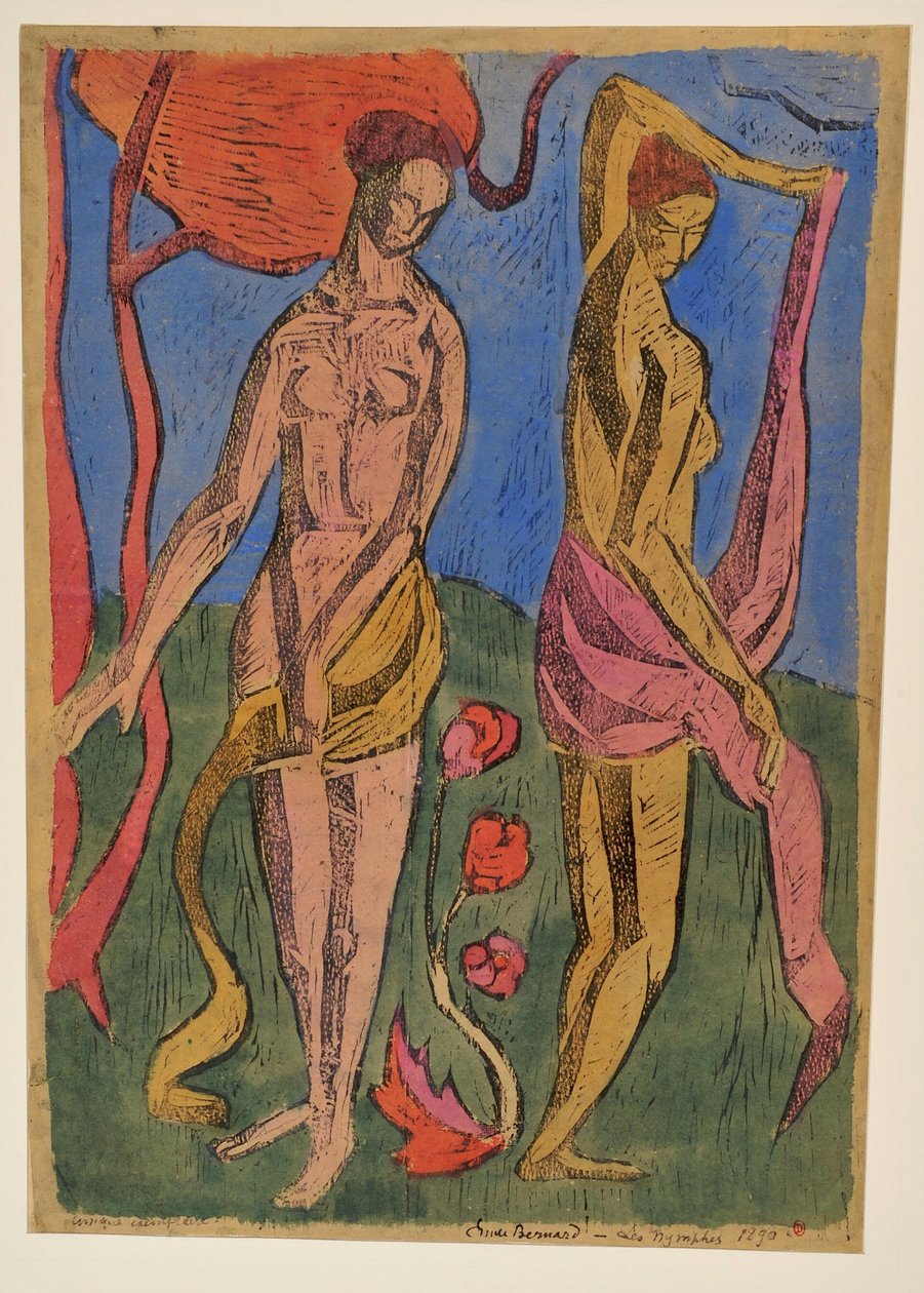 Die Nymphen: Badende mit roten Blumen autorstwa Emile Bernard