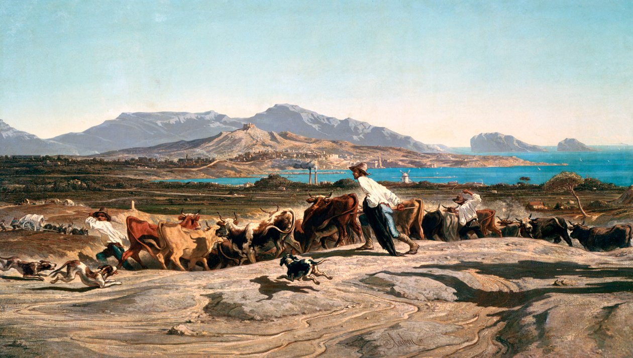 „Widok Marsylii”, c1829-1863 autorstwa Emile Charles Joseph Loubon