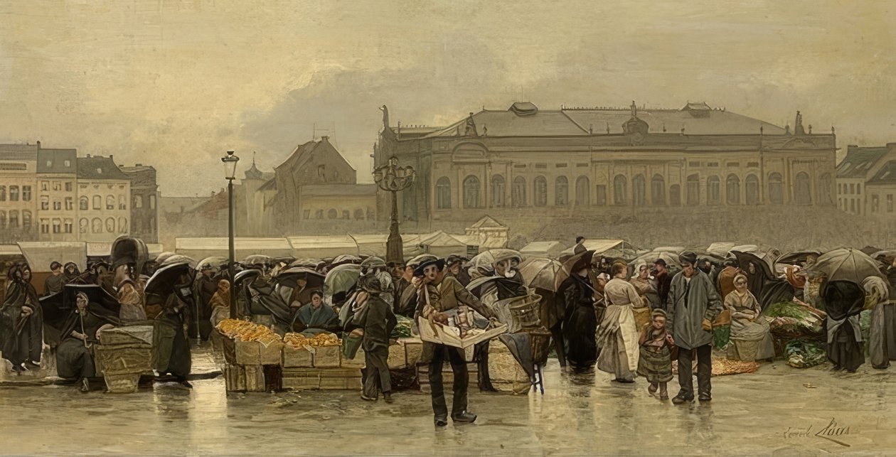 Rynek przed teatrem w Antwerpii autorstwa Emile Claus