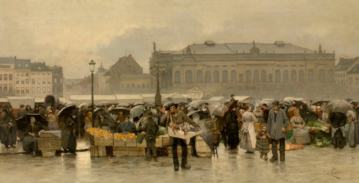 Rynek przed teatrem w Antwerpii autorstwa Emile Claus