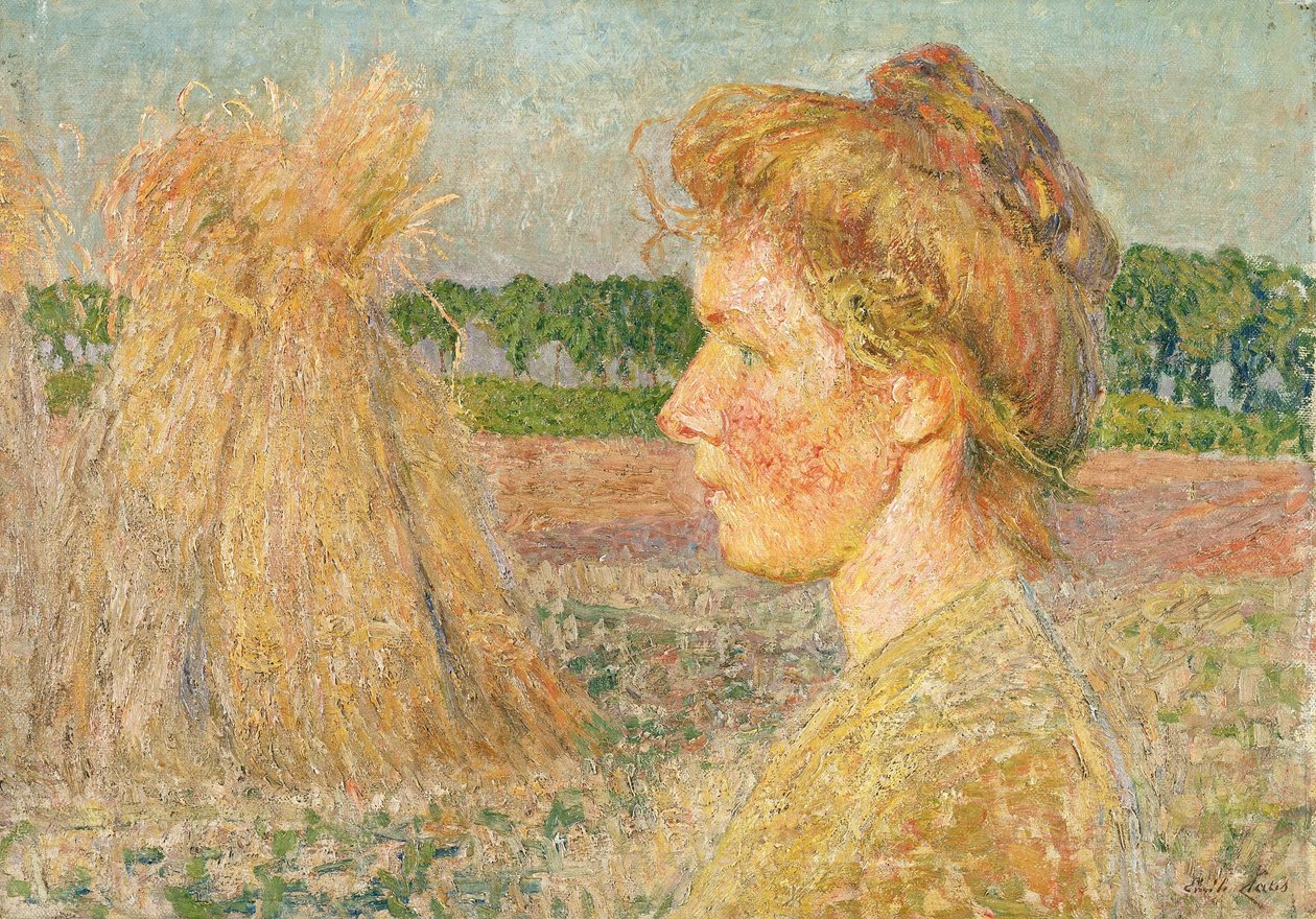 Profil kobiety i snopy zboża autorstwa Emile Claus