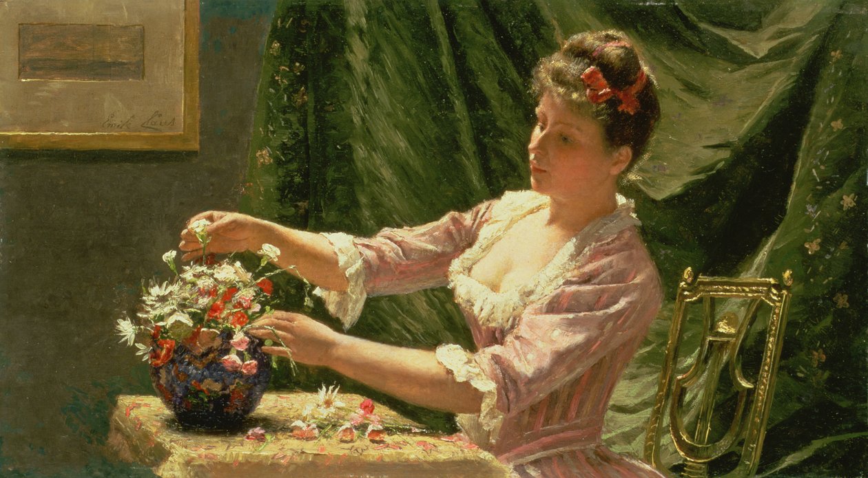 Młoda Kobieta Układania Kwiatów autorstwa Emile Claus