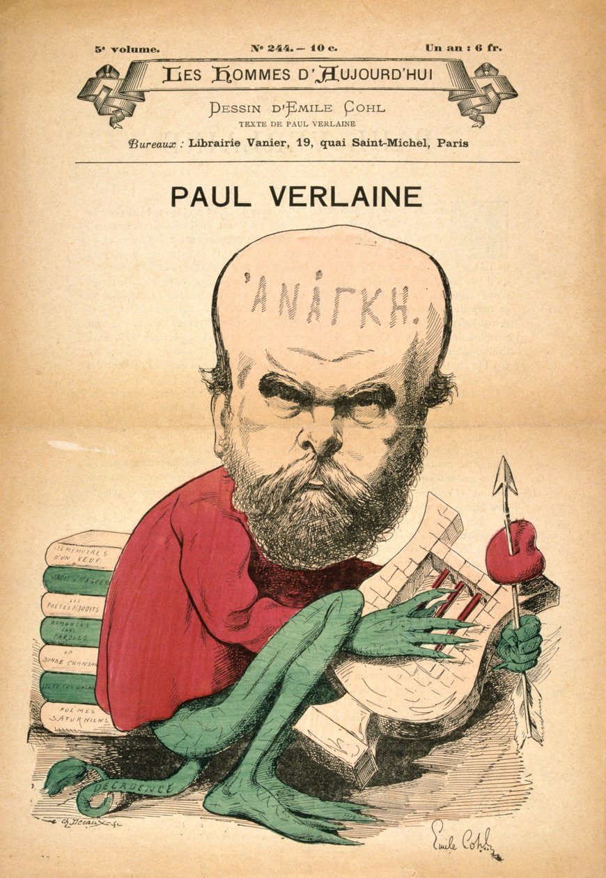 Paul Verlaine jako dekadencja, ok. 1880 r. autorstwa Emile Cohl