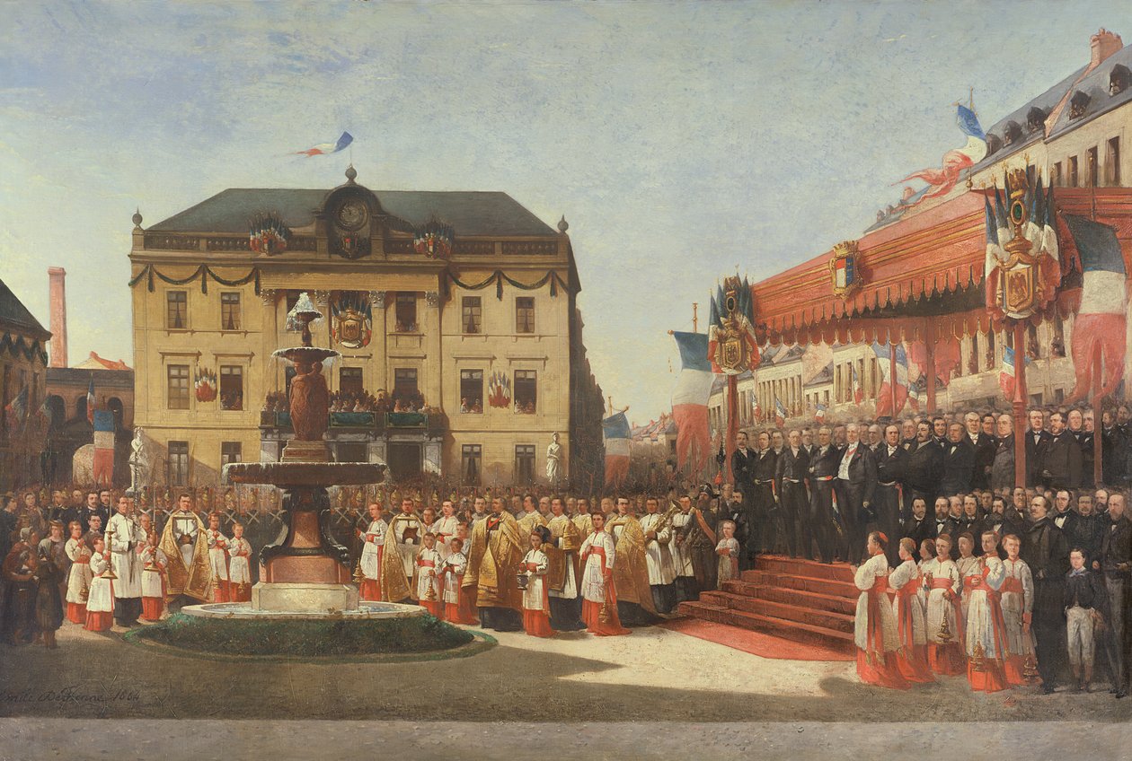 Ceremonia inauguracji wód rzeki Lys w Roubaix w 1864, 1864 autorstwa Emile Defrenne