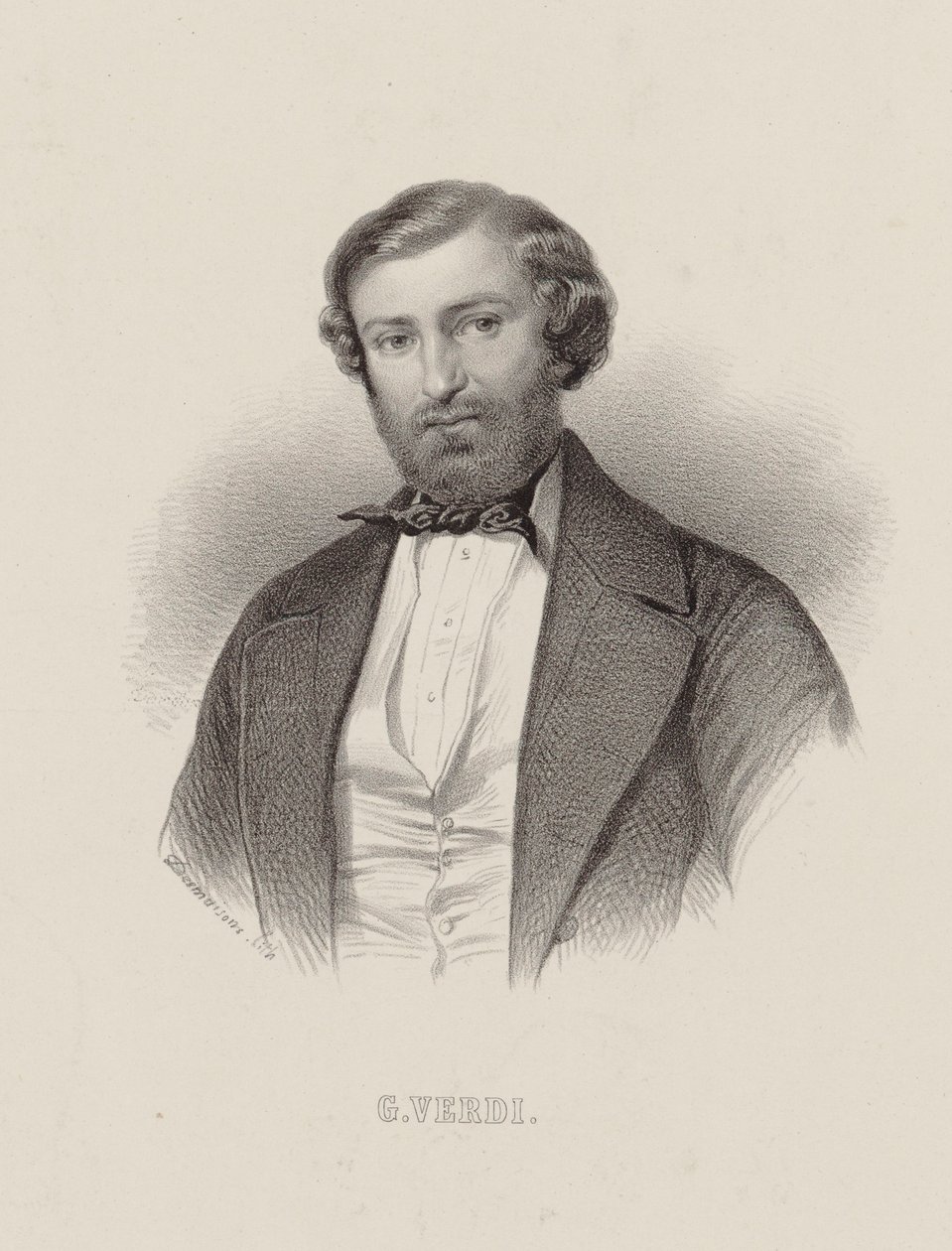 Portret kompozytora Giuseppe Verdiego 1813-1901, ok. 1860. autorstwa Emile Desmaisons