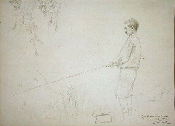 Młody chłopak wędkarski autorstwa Emile Friant