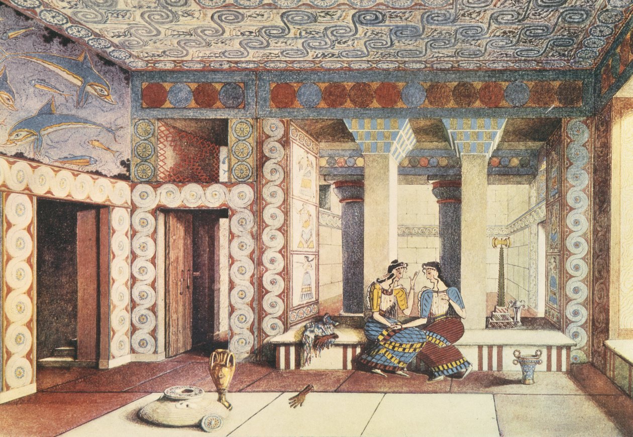 Wizja artysty dotycząca pałacu w Knossos, Kreta, ok. 1900 r. (litografia) autorstwa Emile Gilliéron