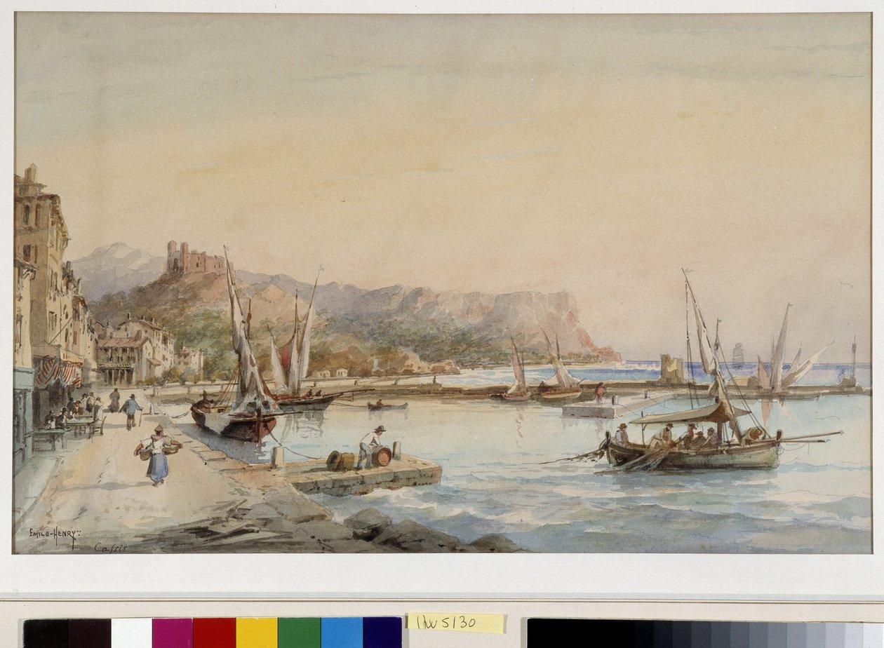 Widok na port Cassis Akwarela autorstwa Emile Henry (1822-1920) Fondation pozdrowienia de Provence, Marseille autorstwa Emile Henry