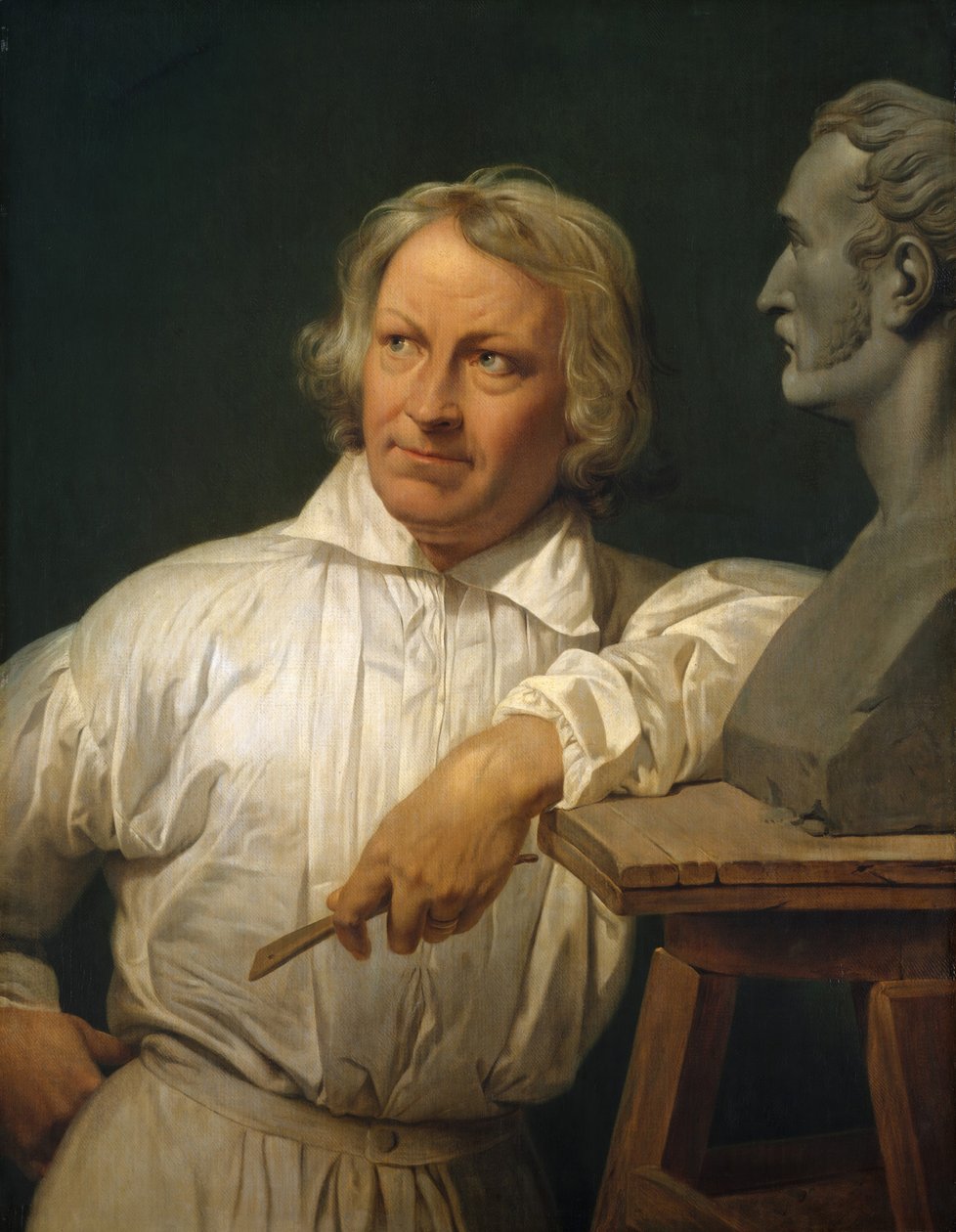 Bertel Thorvaldsen 1768-1844 z popiersiem Horacego Verneta, 1833 lub później. autorstwa Emile Jean Horace Vernet