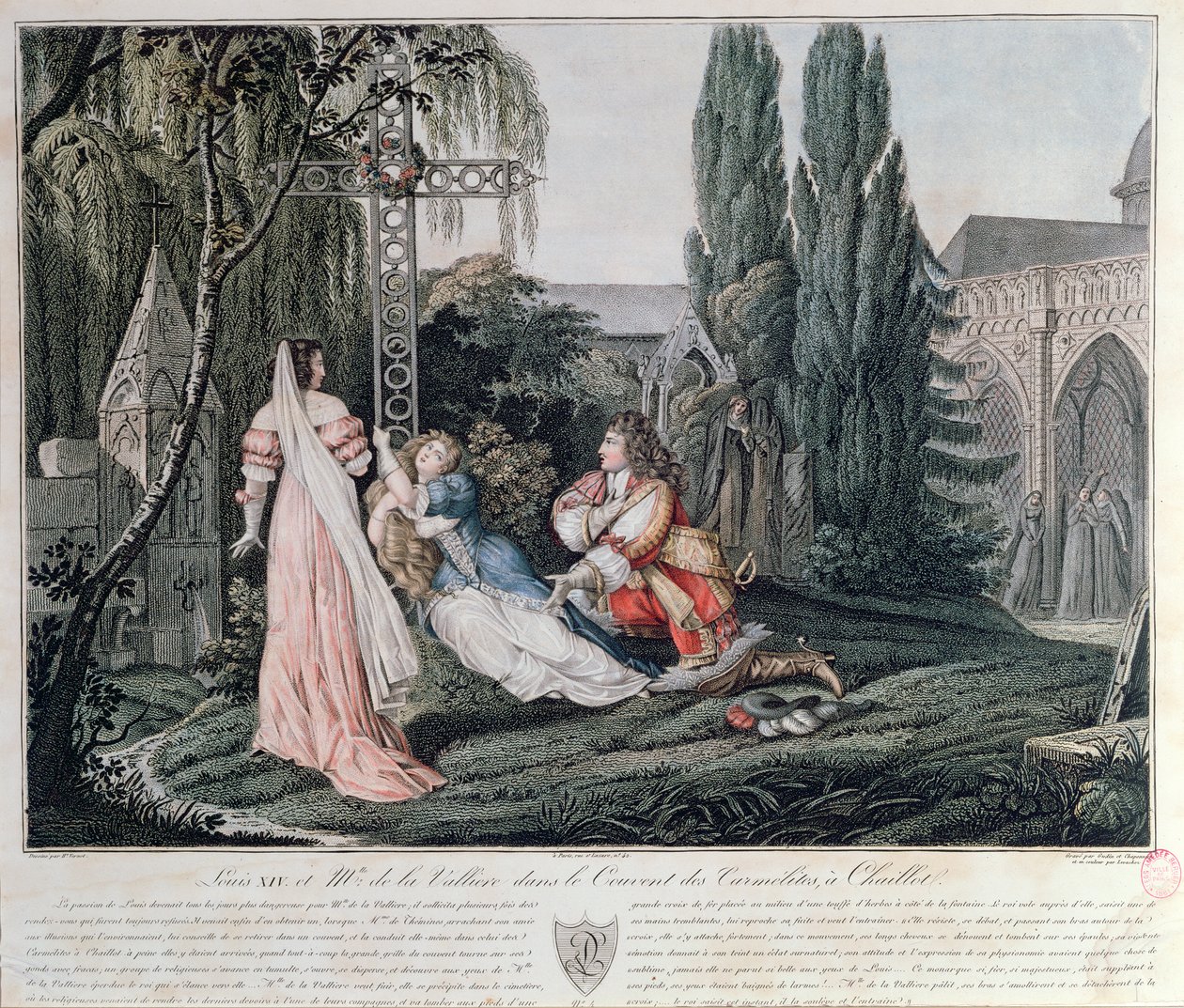 Ludwik XIV w pogoni za Louise de la Valliere, która po kłótni z królem w 1662 roku schroniła się w klasztorze karmelitanek w Chaillot. autorstwa Emile Jean Horace Vernet