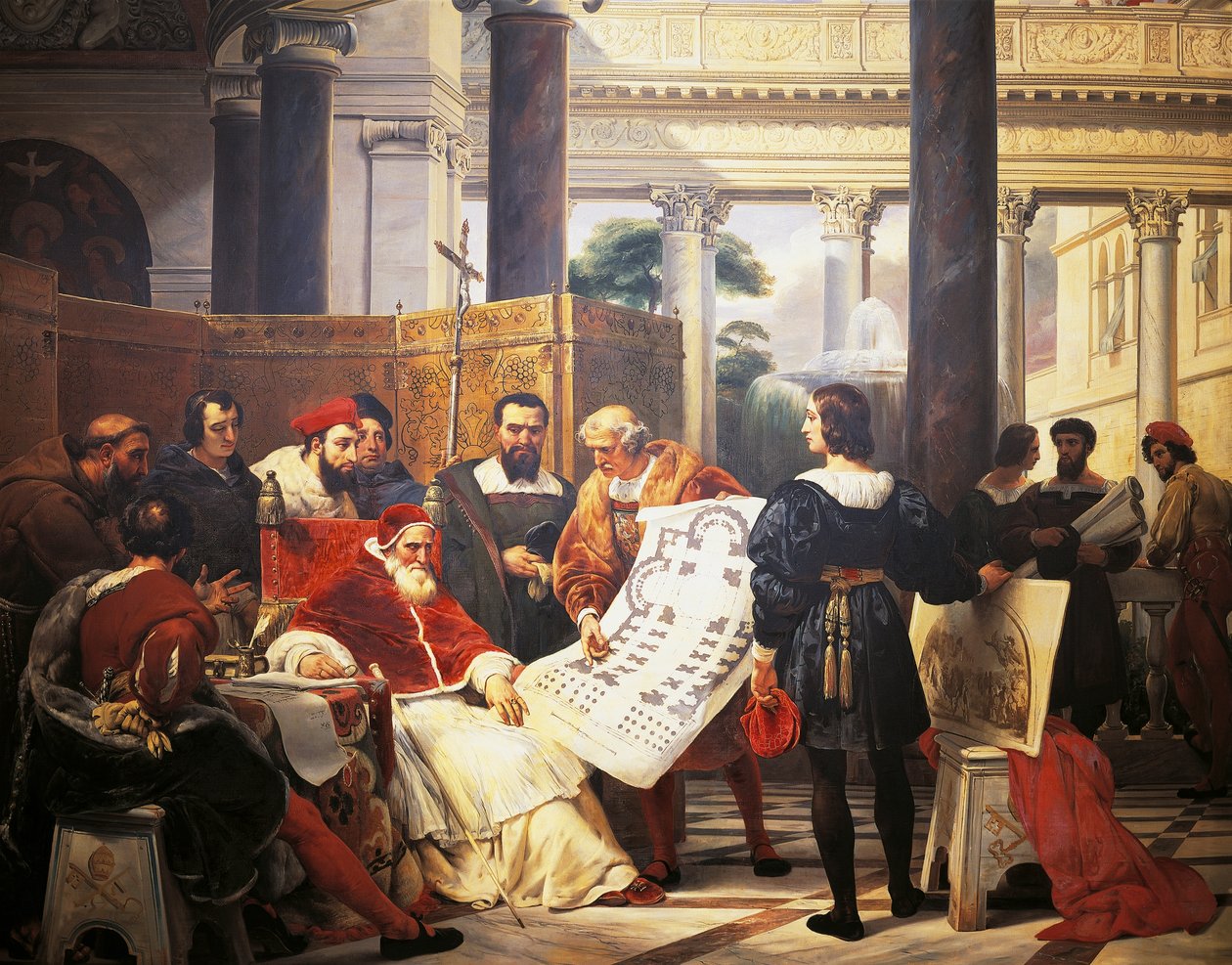 Papież Juliusz II nakazuje Bramante Michelangelo i Rafaelowi budowę Watykanu i Świętego Piotra autorstwa Emile Jean Horace Vernet