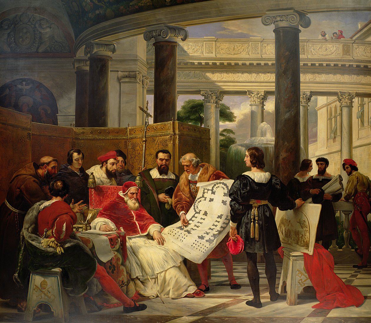 Papież Juliusz II nakazuje Bramantemu, Michałowi Aniołowi i Rafałowi budowę Watykanu i Bazyliki św. Piotra, 1827 r. (patrz także 157492) autorstwa Emile Jean Horace Vernet