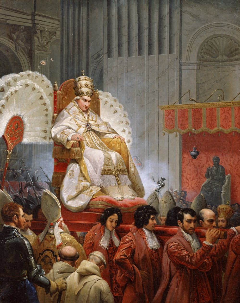 Papież Pius VIII (1761-1830) w Bazylice św. Piotra na Sedia Gestatoria (patrz także 240240) autorstwa Emile Jean Horace Vernet