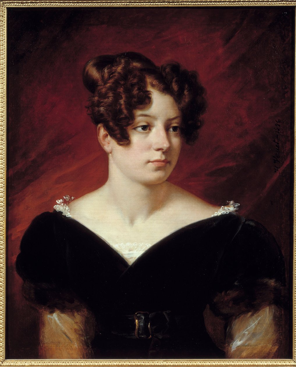 Portret Josephine de Lavalette, baronowej de Forget. Córka Emilie de Beauharnais, kuzynka Delacroix. Obraz Emile Dit Horace Vernet (1789-1863) autorstwa Emile Jean Horace Vernet