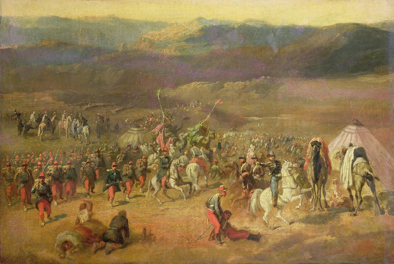 Zdobycie orszaku Abd-el-Kadera (1808-83) lub Bitwa pod Isly 14 sierpnia 1844, 1844-63 autorstwa Emile Jean Horace Vernet