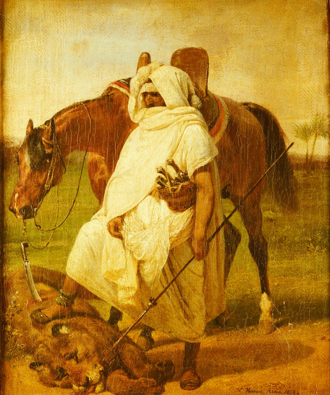 Łowca lwów, 1833 autorstwa Emile Jean Horace Vernet