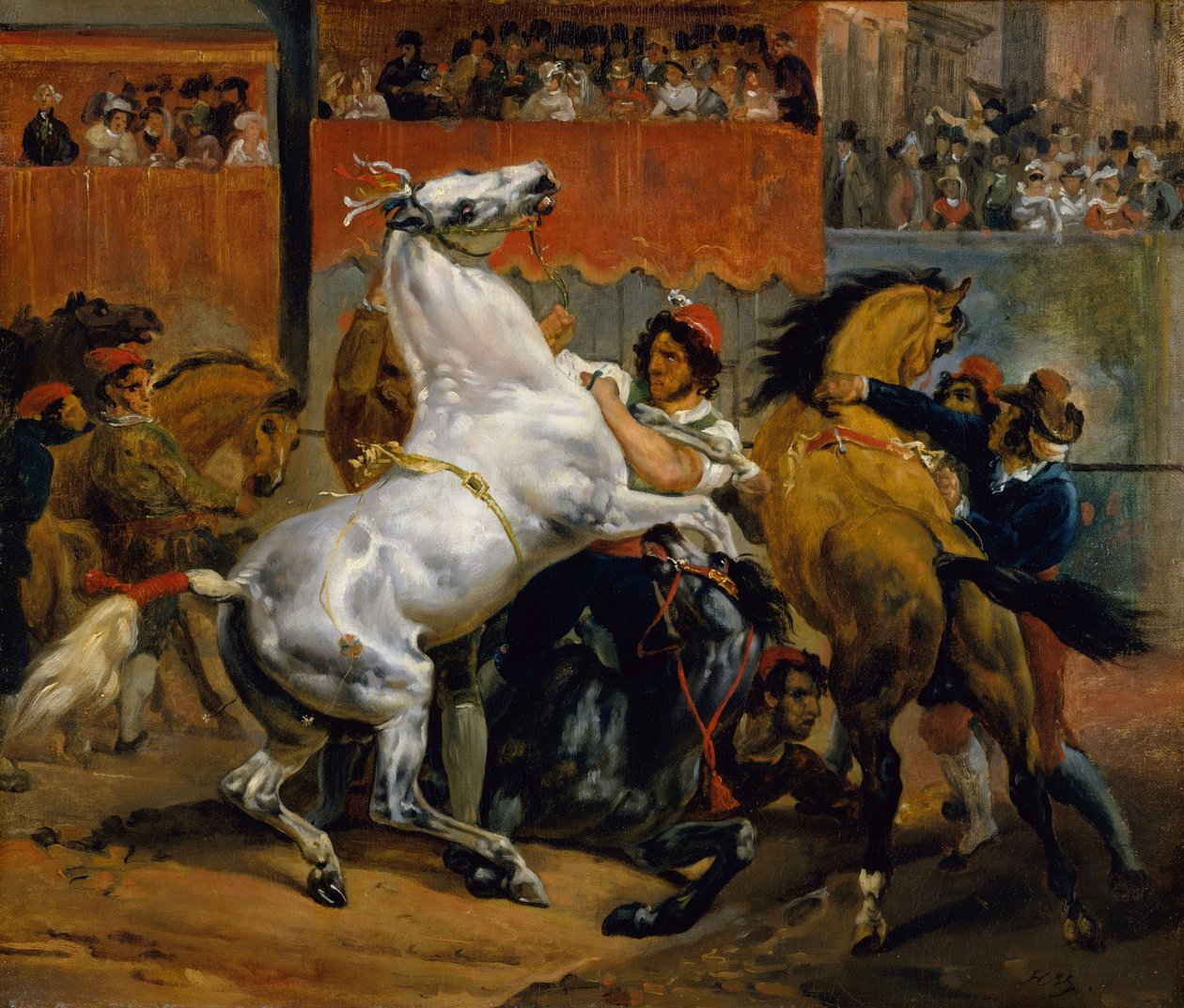 Start wyścigu koni bez jeźdźca autorstwa Emile Jean Horace Vernet