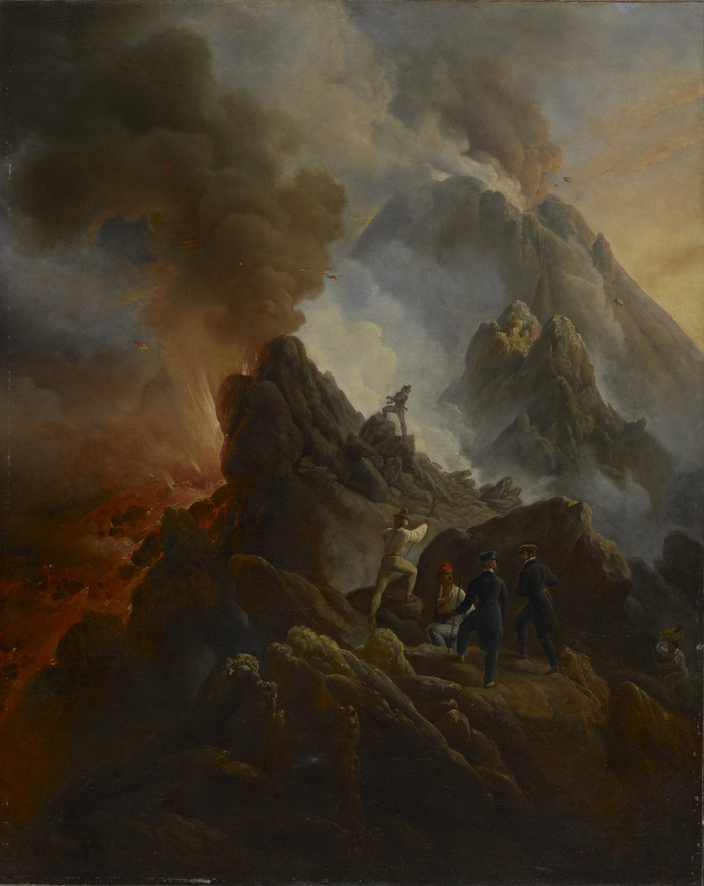Wybuch Wezuwiusza, artysta i jego ojciec Carle Vernet, na pierwszym planie. 1822 autorstwa Emile Jean Horace Vernet