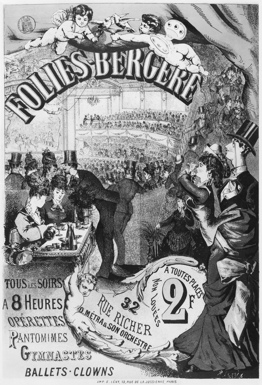 Plakat reklamujący Folies Bergere, rue Richer, Paryż, 1875 autorstwa Emile Levy