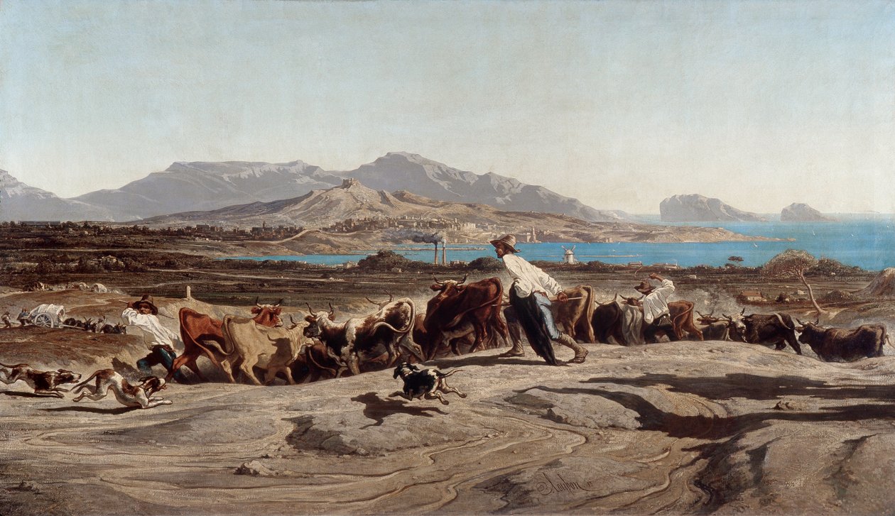 Widok Marsylii, podczas spaceru po Aygalades - Obraz Emile Loubon (1809-1863) autorstwa Emile Loubon