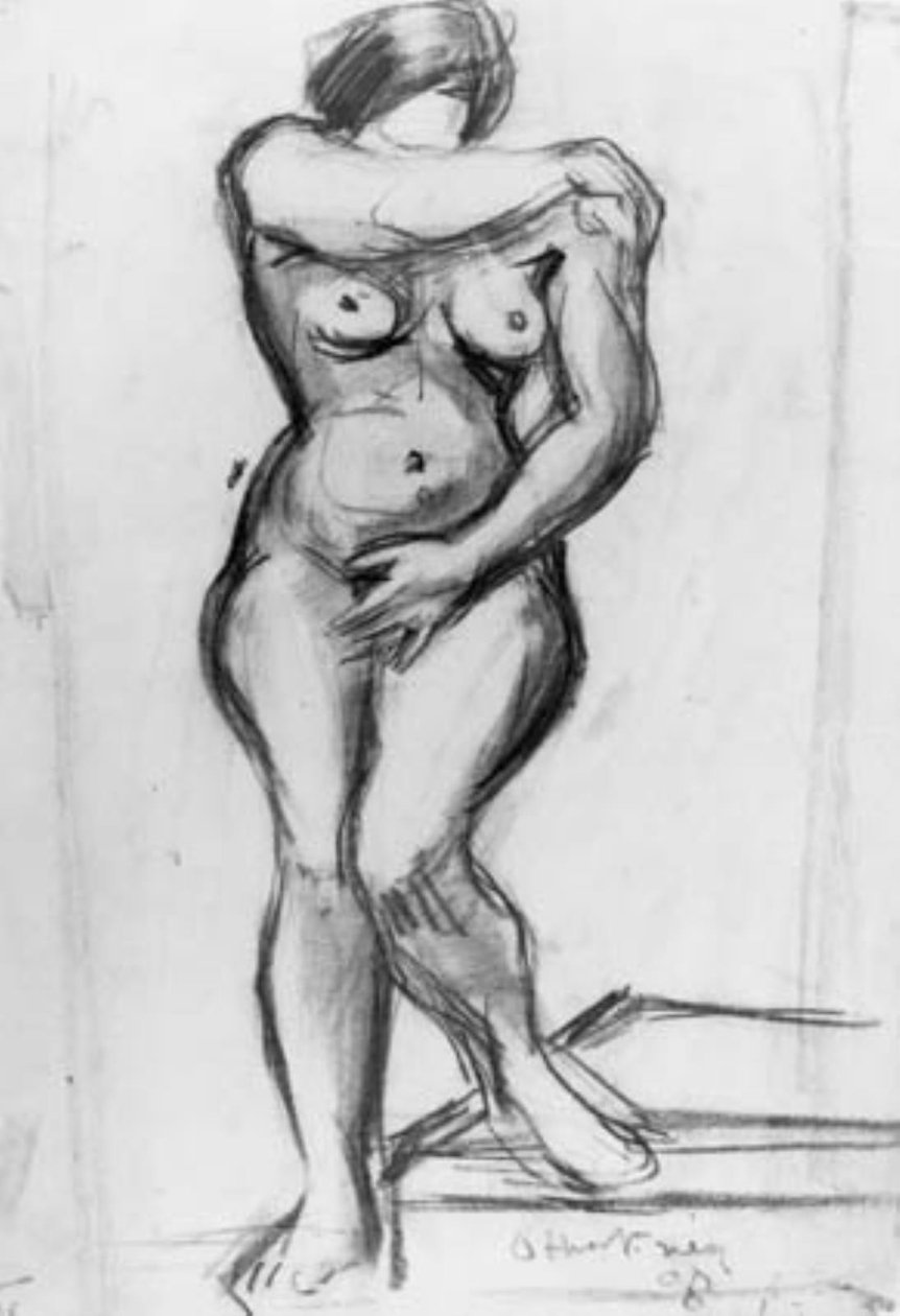 Stały modelki en face, croquis. autorstwa Emile Othon Friesz