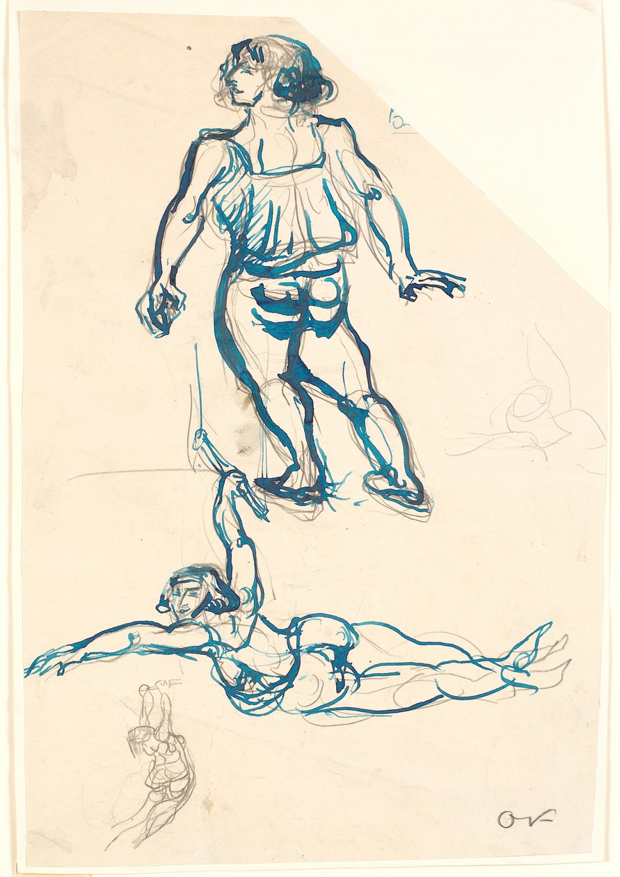 Trzy studia akrobatki na trapezie i chodzeniu. autorstwa Emile Othon Friesz