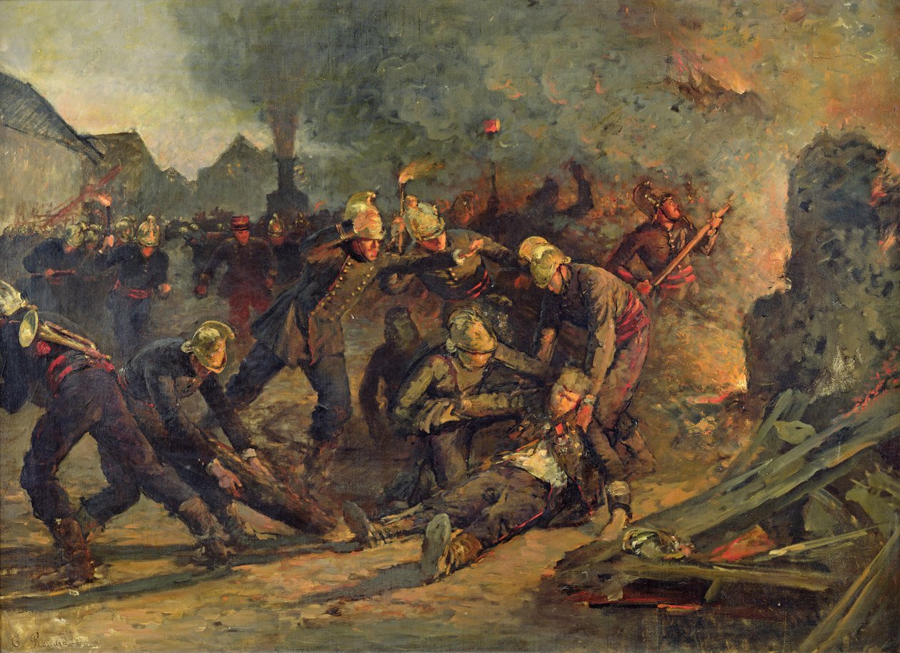 Śmierć ppłk Froidevaux (1850-87) z paryskiej straży pożarnej, 1887 autorstwa Emile Renard