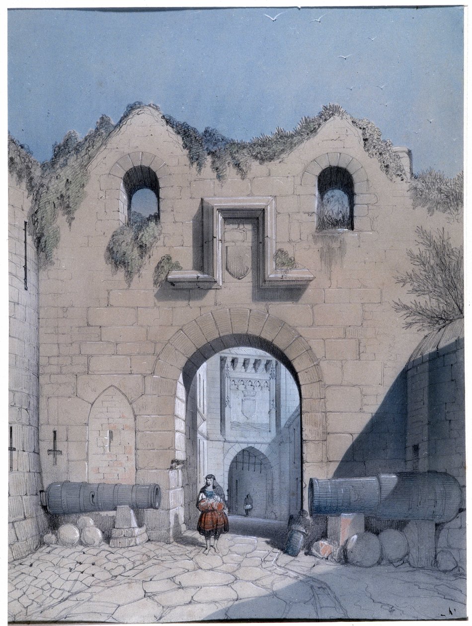 Widok na bramę bulwarową. Mont Saint Michel. Rysunek Emile Sagot Musee Municipal d