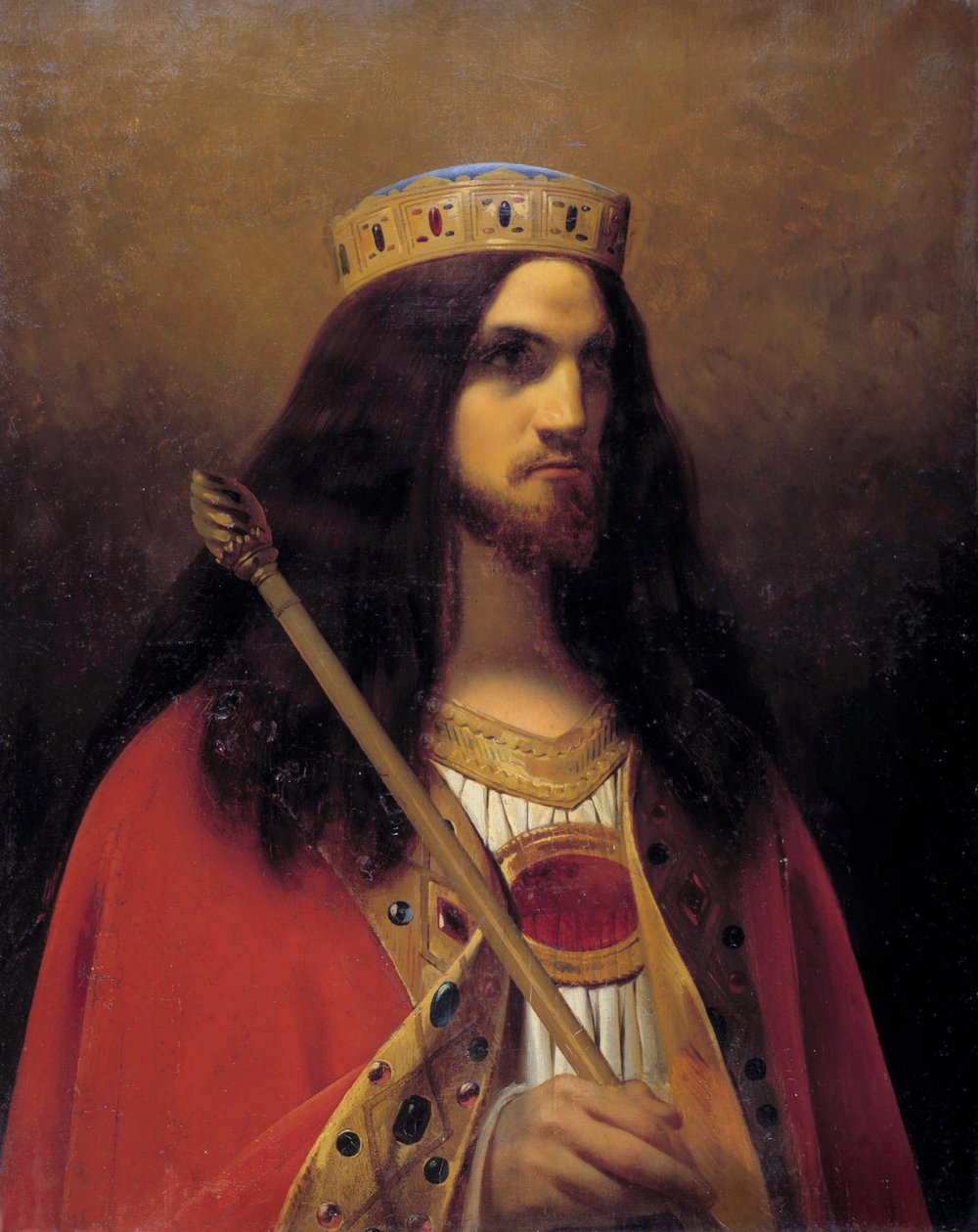 Portret Childeryka III, króla Neustrii, Austrazji, Burgundii i franków (zm. 754) Obraz Emile Signol (1804-1892) 1825-1850 Ndz. 0,92 x 0,74 m. Wersal, muzeum zamkowe autorstwa Emile Signol