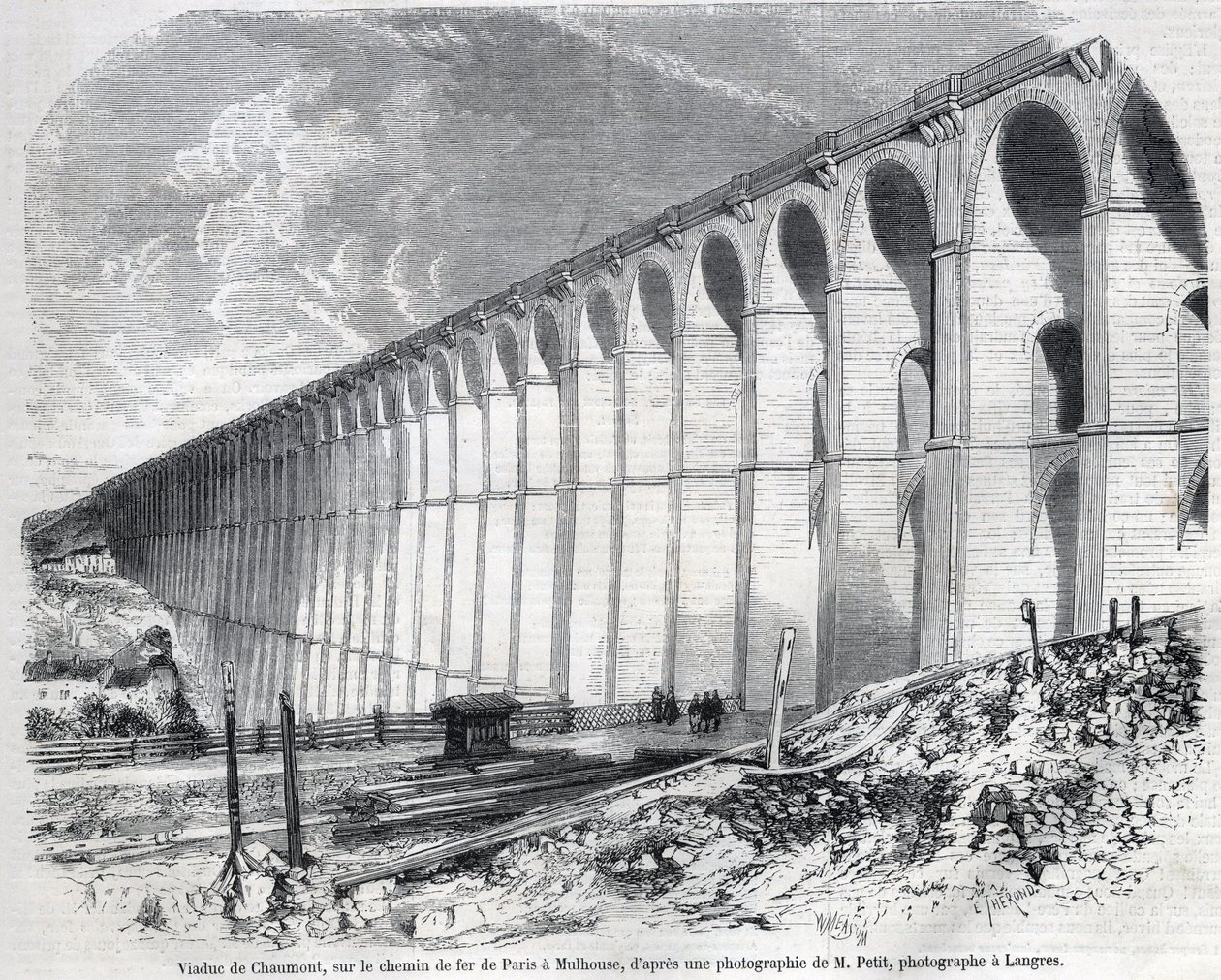 Wiadukt Chaumont na linii kolejowej z Paryża do Miluzy. Grawerowanie według szkicu Ralpha w „The Illustrous World”, 09.05.1857. Prywatna kolekcja. autorstwa Emile Theodore Therond