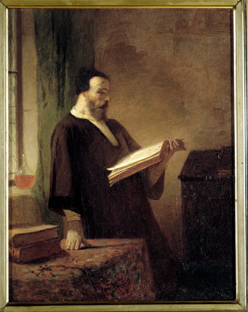 Bibliofil Mężczyzna czytający książkę. Obraz Emile Vaude (1819-1884) XIX-wieczne Muzeum Sztuk Pięknych w Troyes autorstwa Emile Vaude