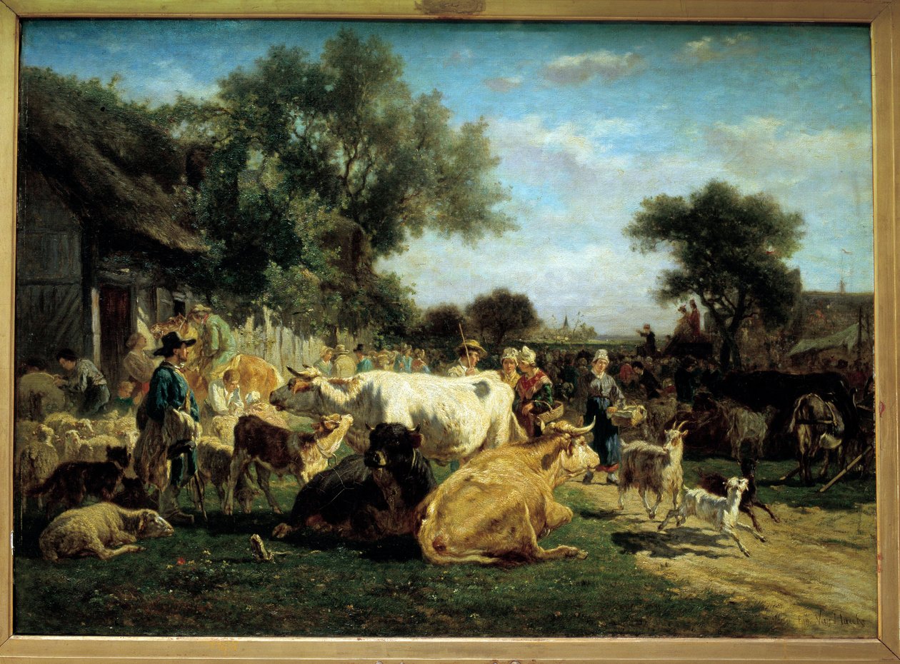 Targi wiejskie Targi betailowe. Obraz Emile Van Marck (1827-1890) XIX-wieczny Clermont Ferrand (Clermont-Ferrand). Muzeum Bargoin autorstwa Emile van Marcke de Lummen