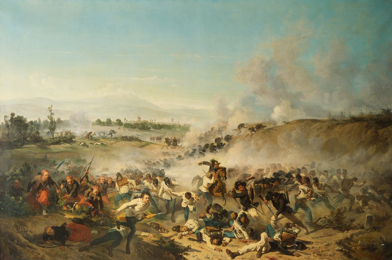 Bitwa pod Palestro stoczona w 1859 roku (olej na płótnie) autorstwa Emilio Lapi