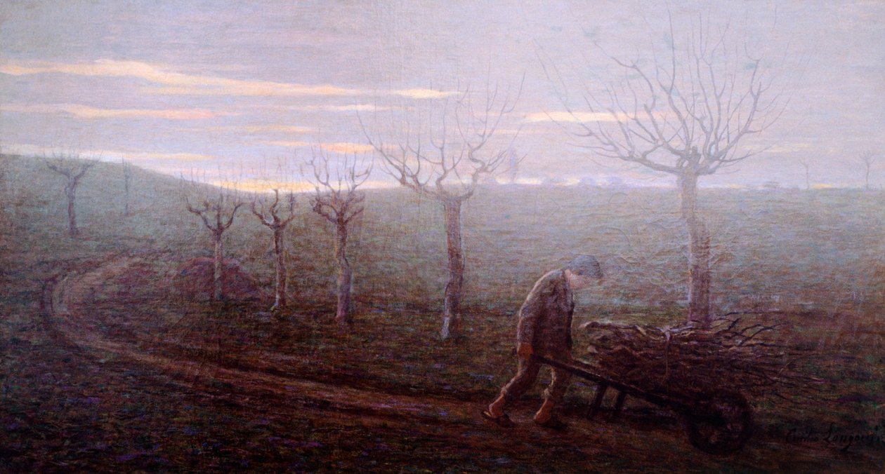 Powrót z lasu, Emilio Longoni (1859-1932), olej na płótnie, 67x120 cm autorstwa Emilio Longoni