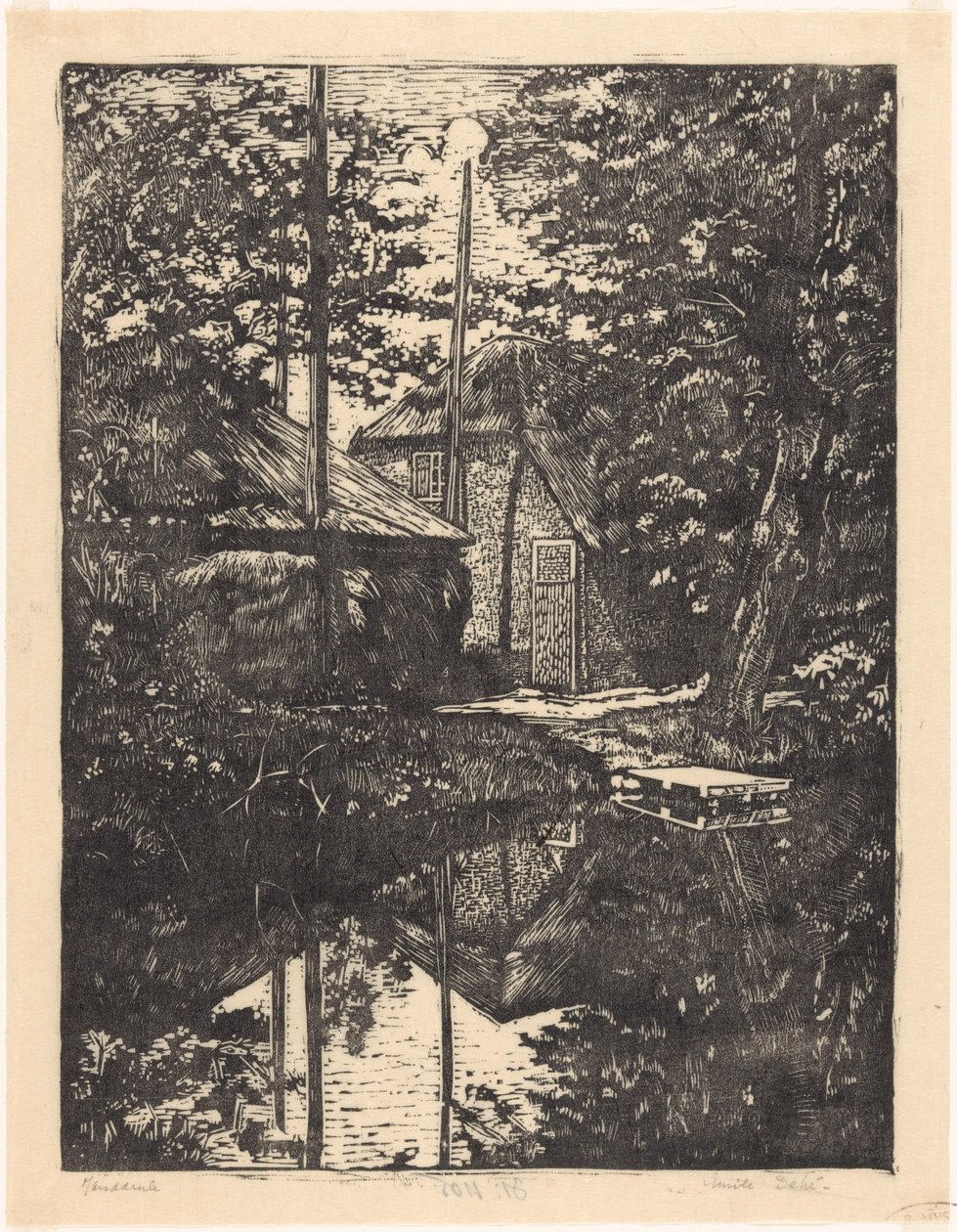 Gospodarstwo i stodoła na siano na wodzie autorstwa Emilius Wilhelmus Dehé (signed by artist)