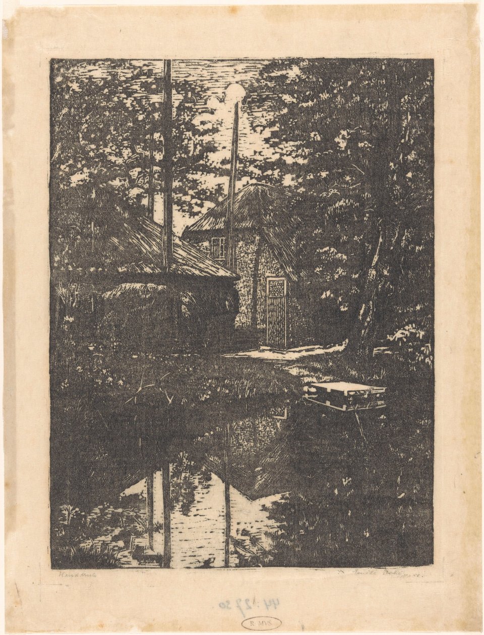 Gospodarstwo i stodoła na siano na wodzie autorstwa Emilius Wilhelmus Dehé (signed by artist)