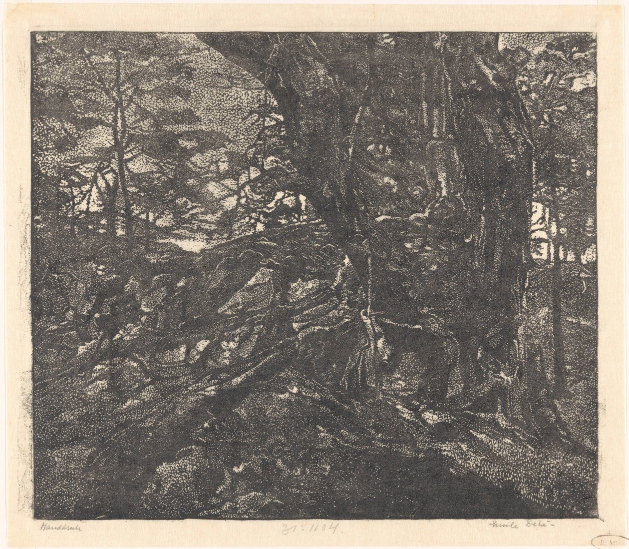 Drzewa na skraju wydmy między Egmond i Bergen autorstwa Emilius Wilhelmus Dehé (signed by artist)