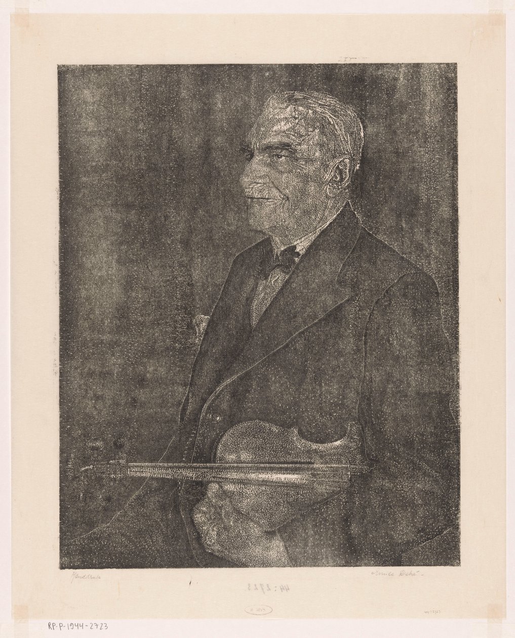 Portret ojca artysty ze skrzypcami autorstwa Emilius Wilhelmus Dehé (signed by artist)
