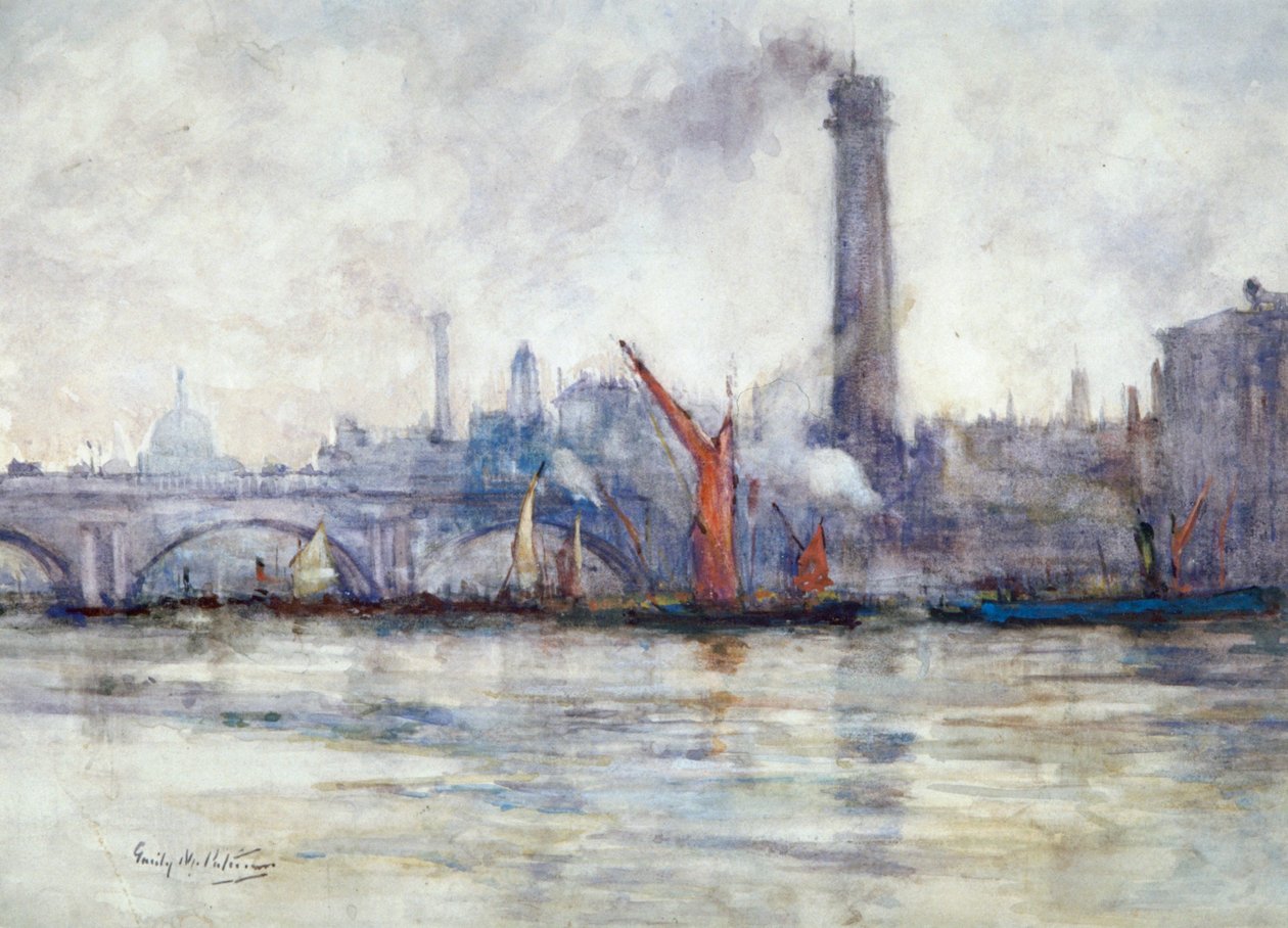 „Most Waterloo i kościół św. Pawła z nabrzeża”, ok. 1875-1934 r. autorstwa Emily Murray Paterson
