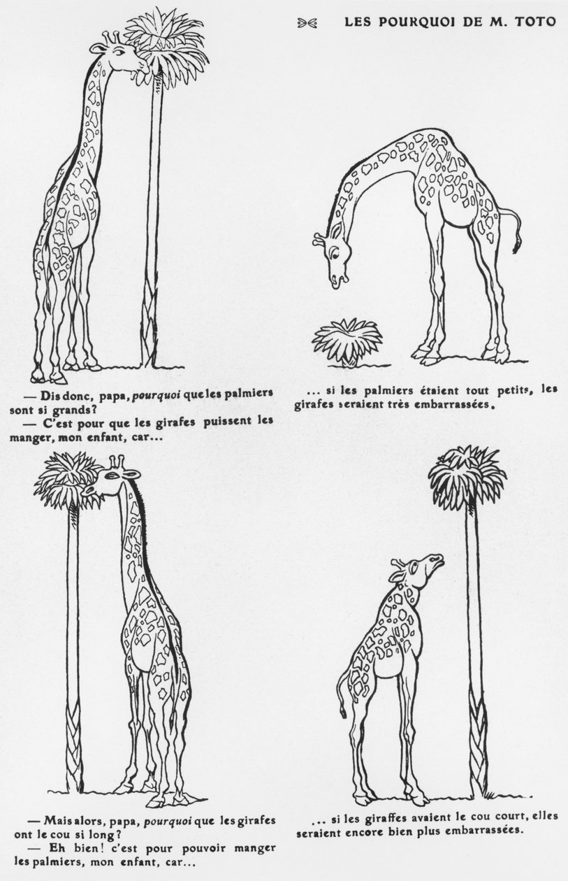 „Dlaczego Monsieur Toto”, Karykatura teorii ewolucji Darwina, ok. 1900 autorstwa Emmanuel Poire Caran D